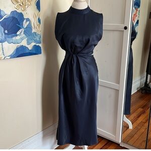 Zara Midi Lenght Silky Navy Blue Cocktail Dress with Cutouts - NWT - Size S